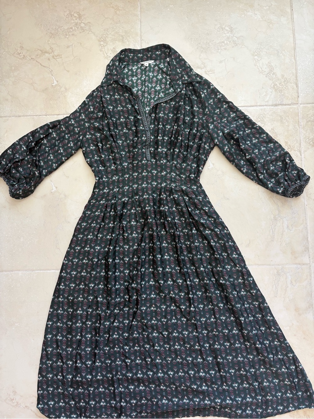 Max Studio Dark Green Printed Long Sleeve Midi Dress